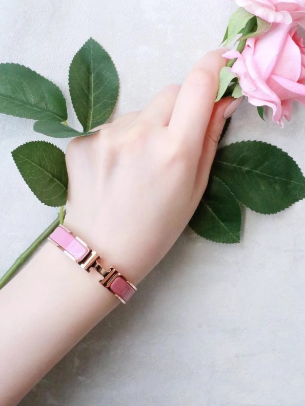 Hermes Bracelet Dupe, Clic H Bracelet, Pink Enamel