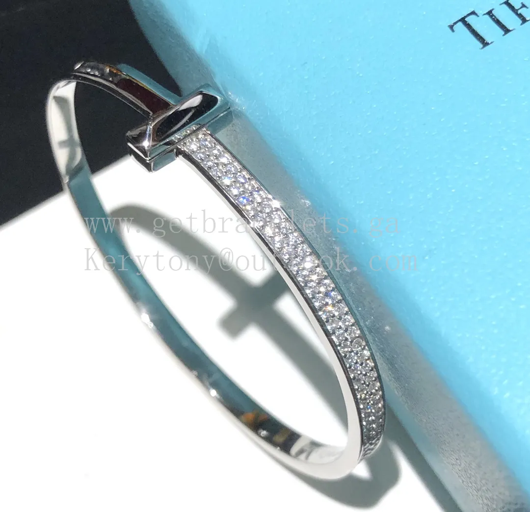 Tiffany T1 Wide Diamond Hinged Bangle White Gold