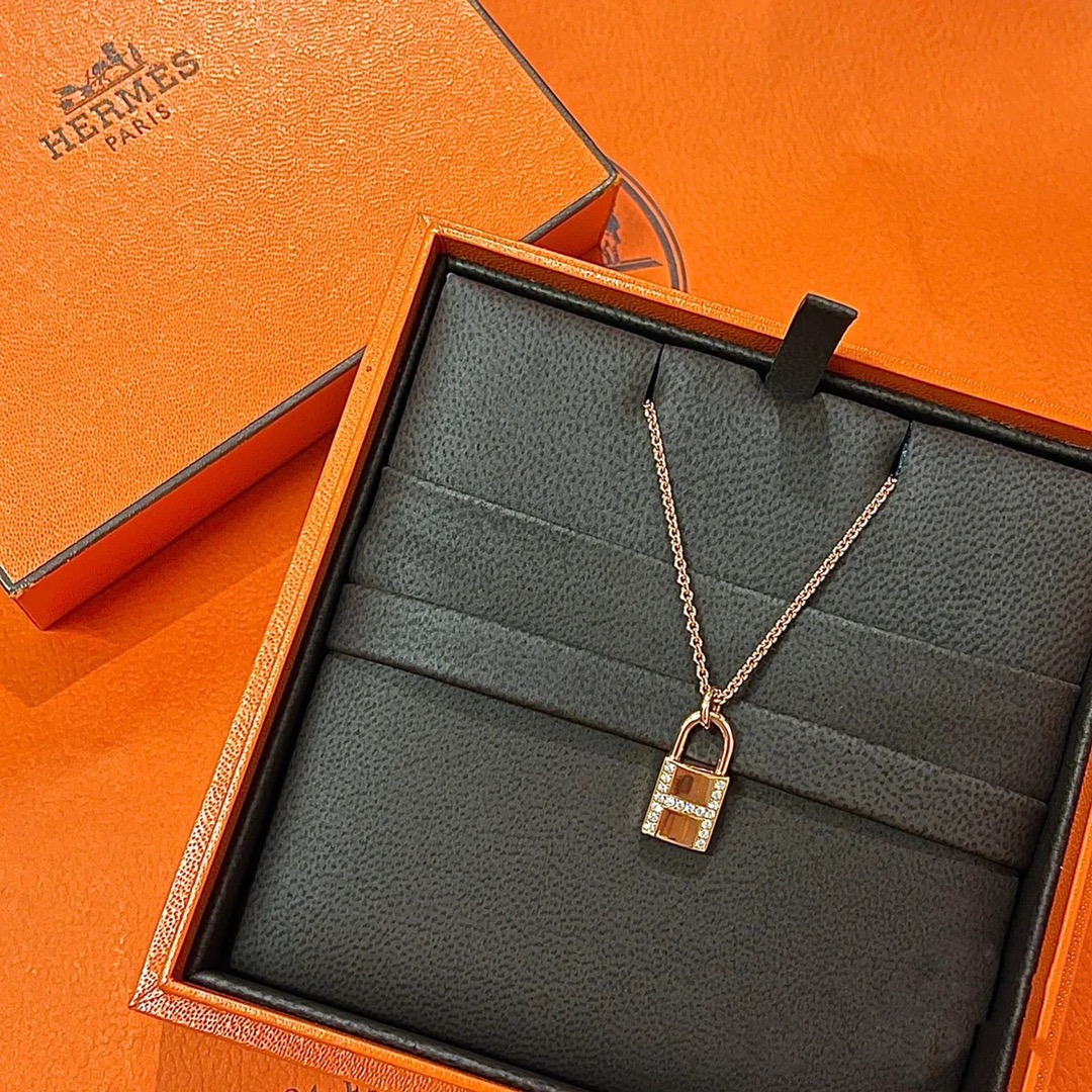 Hermes Single Lock Necklace with Diamonds
