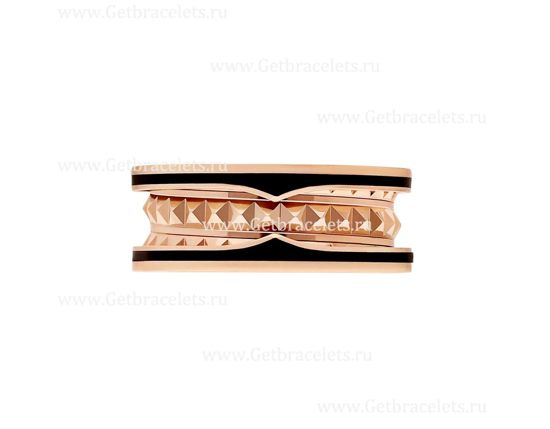 2020 New B.zero1 Rock 2-band Ring in 18kt Rose Gold with Studded Spiral and Black Ceramic Inserts on the Edges