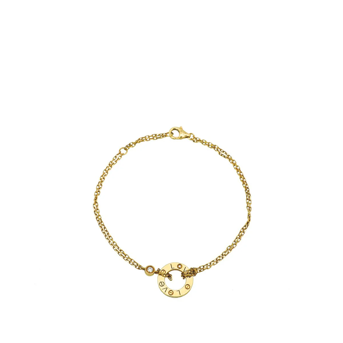 Cartier 18K Yellow Gold 2 Diamonds Love Double Chain Bracelet