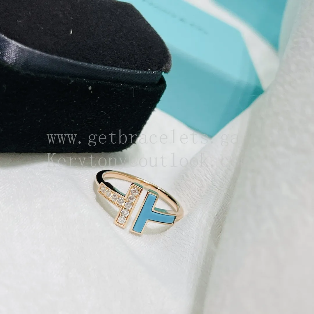 Tiffany T Wire Ring Turquoise and Diamonds Rose Gold