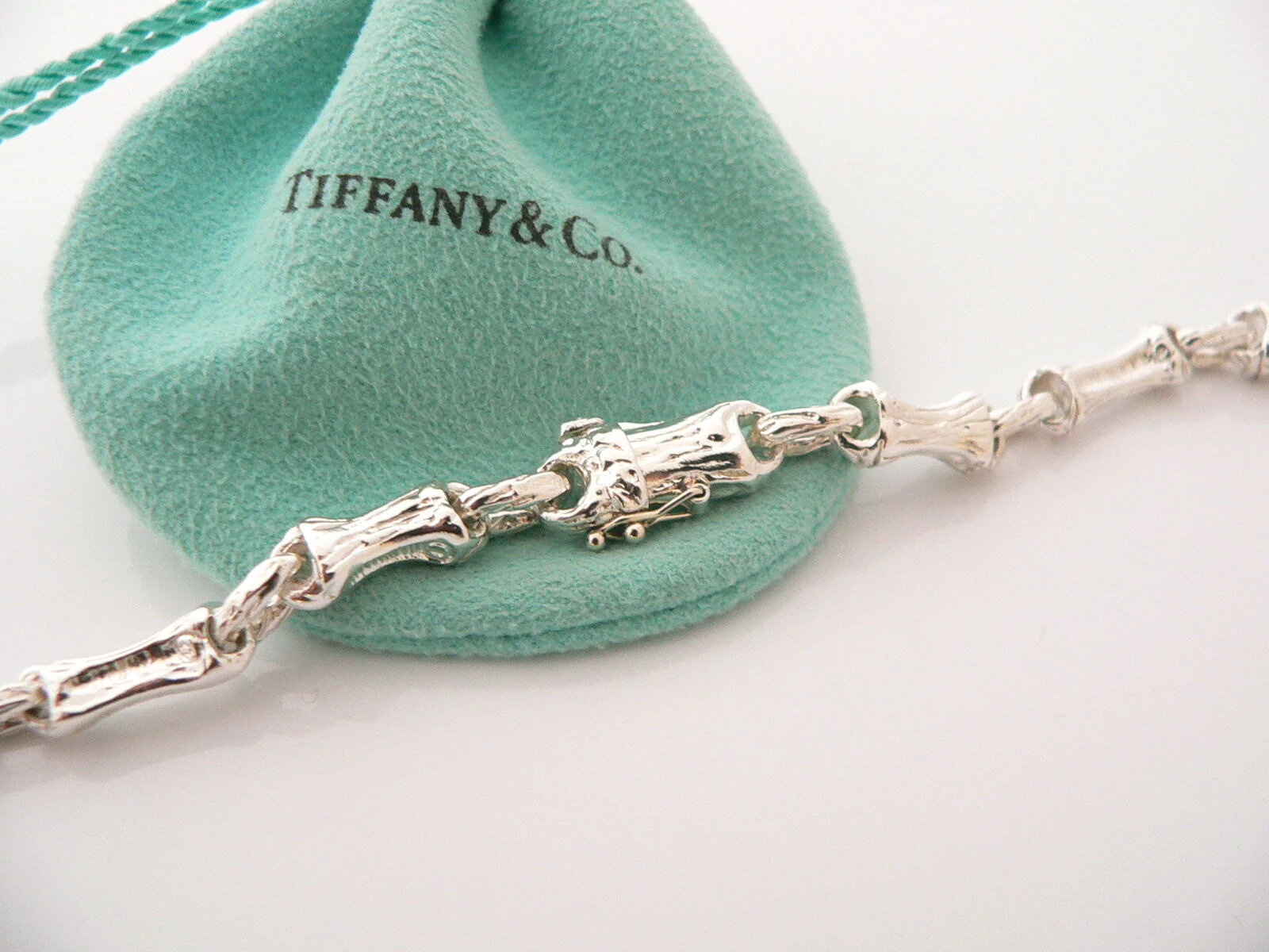 Tiffany & Co Bamboo Necklace Link Pendant Silver Nature Chain Gift Pouch Love