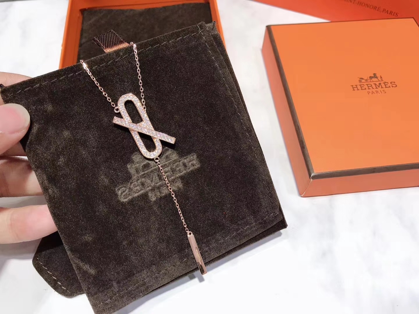 Hermes Pig Nose Necklace with Diamonds