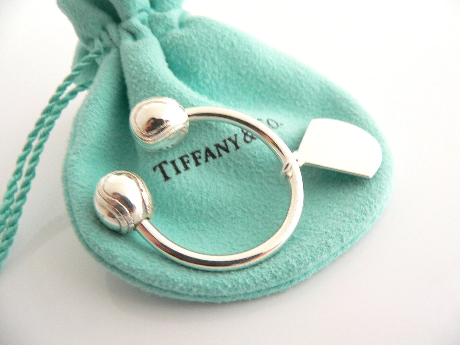 Tiffany & Co Silver Baseball Ball Diamond Key Ring Key Chain Keychain Gift Pouch