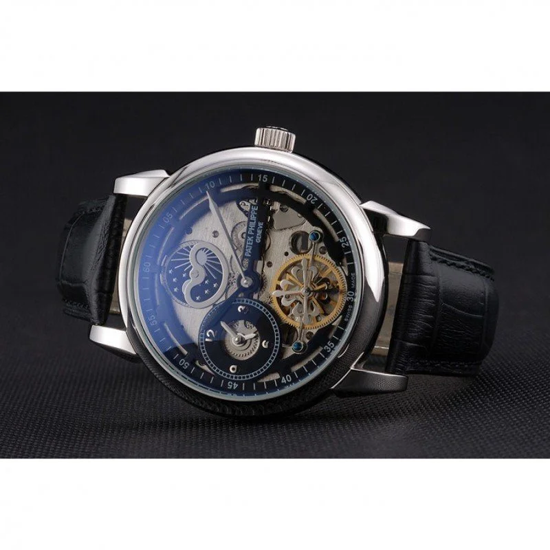 Dual Time Moonphase Tourbillon Black Skeletonised Dial 44 mm, Stainless Steel