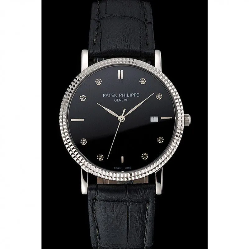 Calatrava Black Dial Diamond 40 mm, Stainless Steel