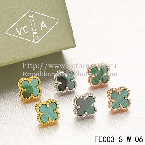 Van Cleef & Arpels Sweet Alhambra Earrings White Gold With Malachite Mother Of Pearl