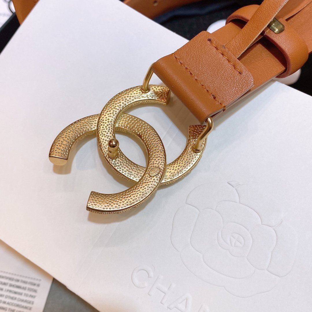 Chanel Brown Belt With Double C Buckle Gold-Toned and Strass Metal Women Belt 30MM