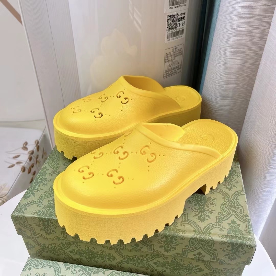 Gucci Shoes Hollow Double G Rubber Thick Slide Sandal (Replica)