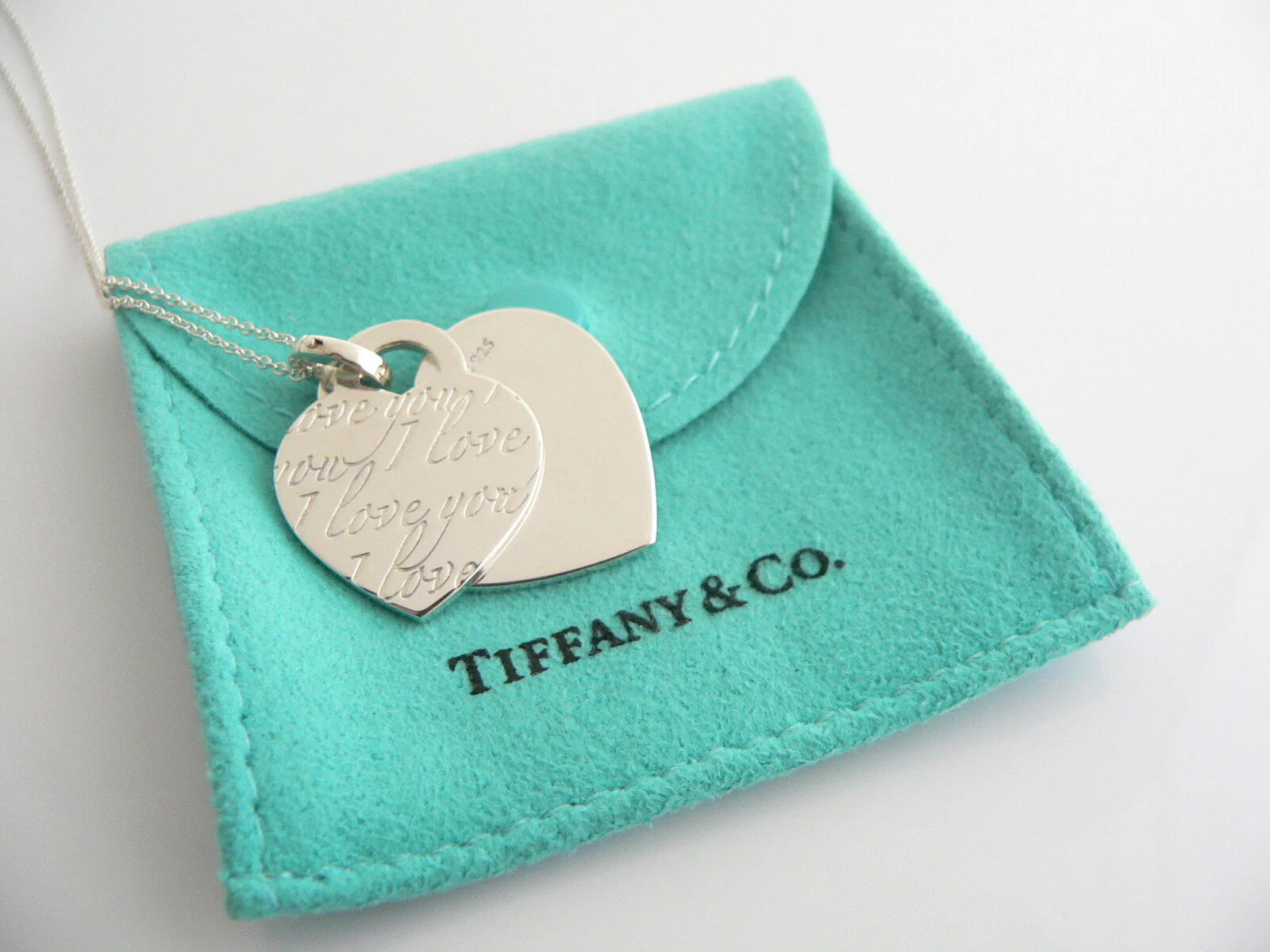 Tiffany & Co Heart I Love You Necklace Silver Double Pendant Charm Chain Gift
