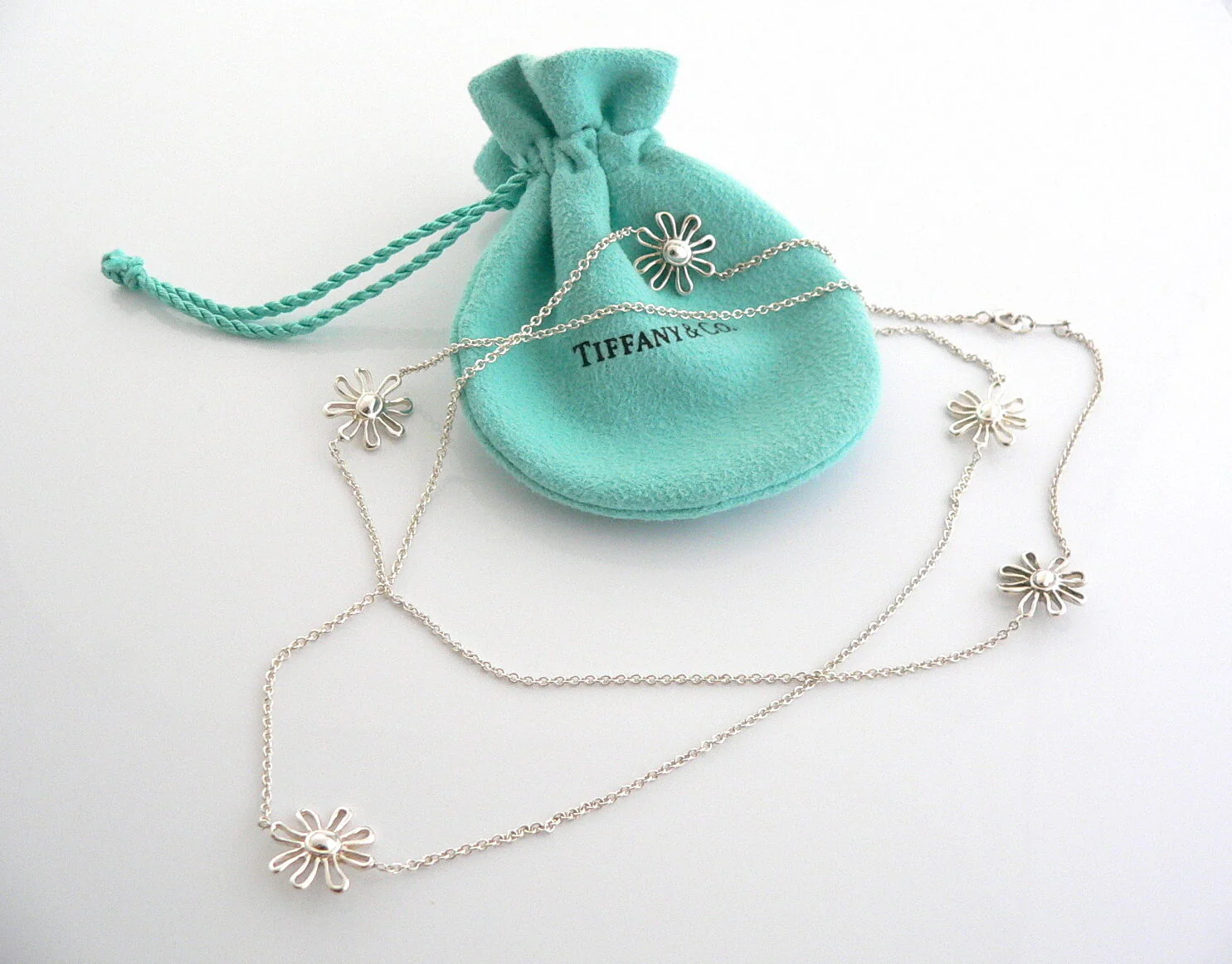 Tiffany & Co Daisy 5 Flower Necklace Garden Pendant Charm  Love Gift Pouch Art