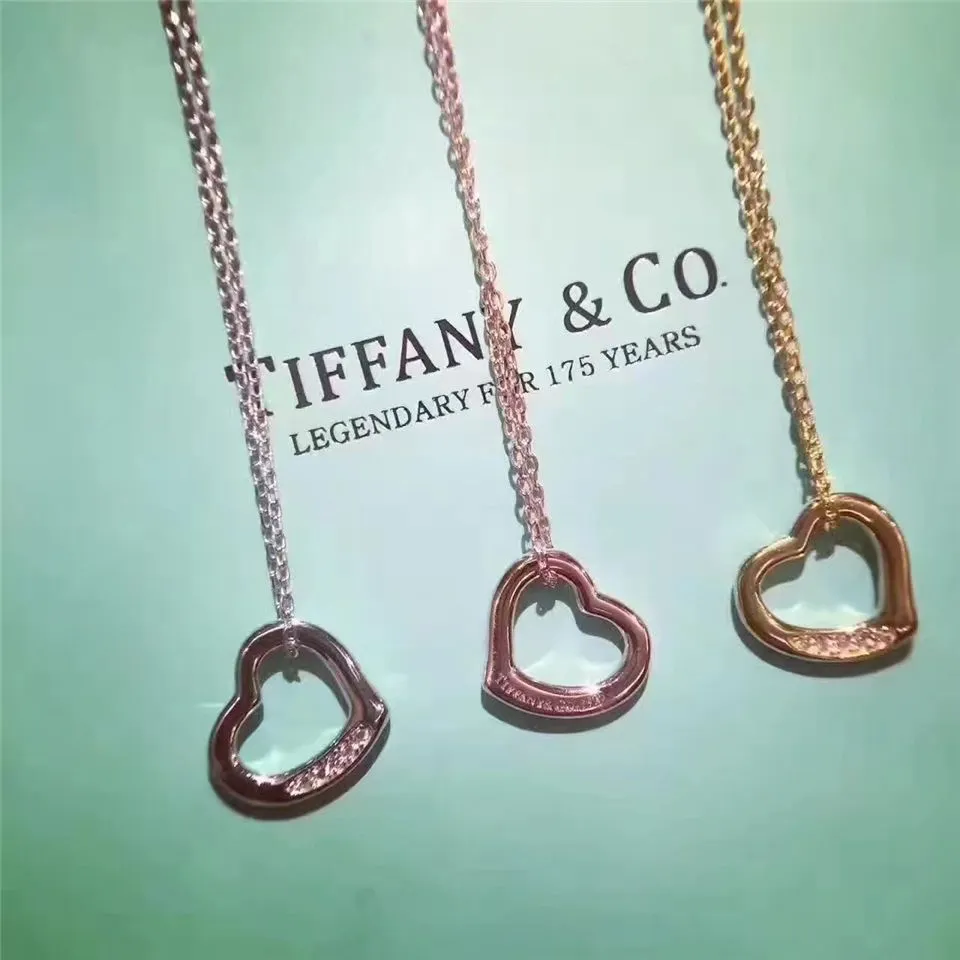 Tiffany Elsa Peretti Open Heart Pendant Studded Crystals Necklace Fashion Women Jewelry 11624294/30171179