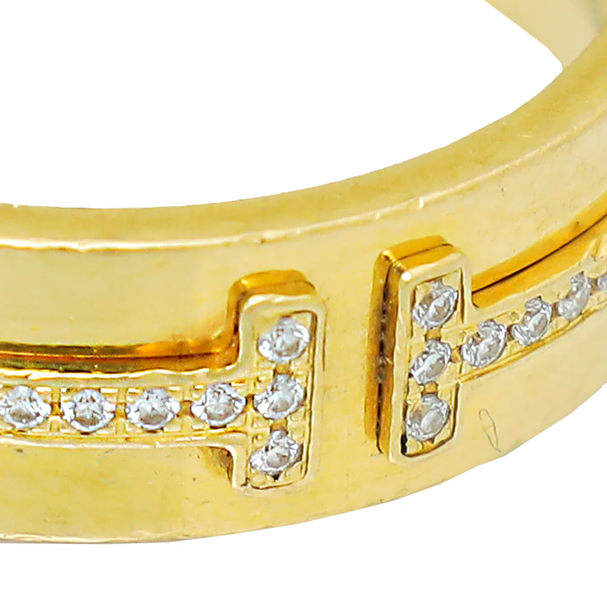 Tiffany & Co 18K Yellow Gold Diamond T Wide Ring 54