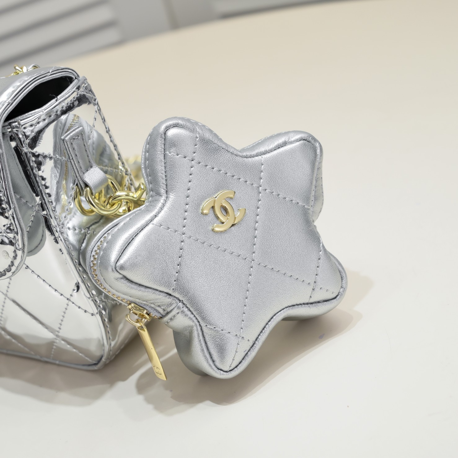 Chanel 24c Star Bag CF Patent Leather Silver Shoulder Bag Handbag