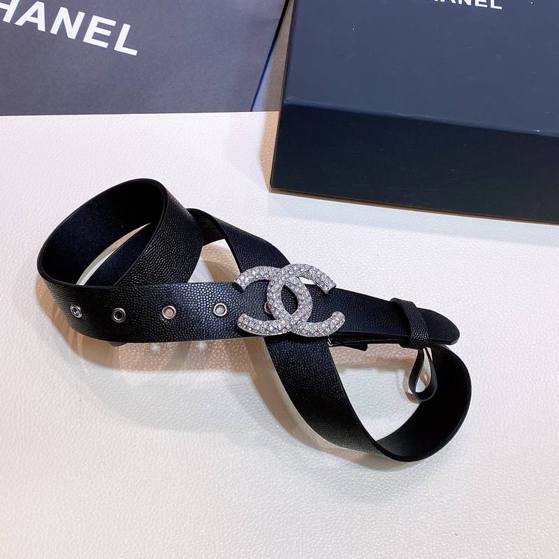 Chanel Belt With Beaded Buckle Black with Silver Hardware Women Belt 30MM