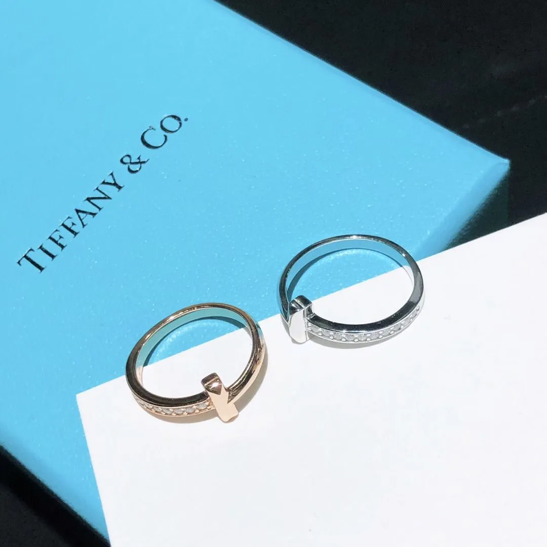 2021 Tiffany Single Side Diamonds High End Tiffany T Rose Gold T1 Ring Celebrity Style