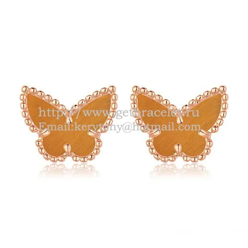Van Cleef & Arpels Sweet Alhambra Butterfly Earrings Pink Gold With Tiger's Eye Mother Of Pearl