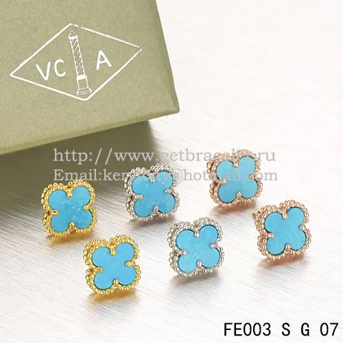 Van Cleef & Arpels Sweet Alhambra Earrings Yellow Gold With Turquoise Mother Of Pearl