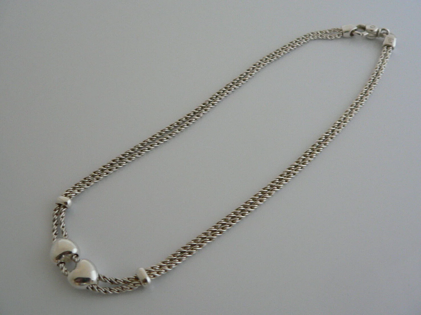 Tiffany & Co Silver Double Two Puff Heart Rope Necklace Pendant Charm Chain Gift