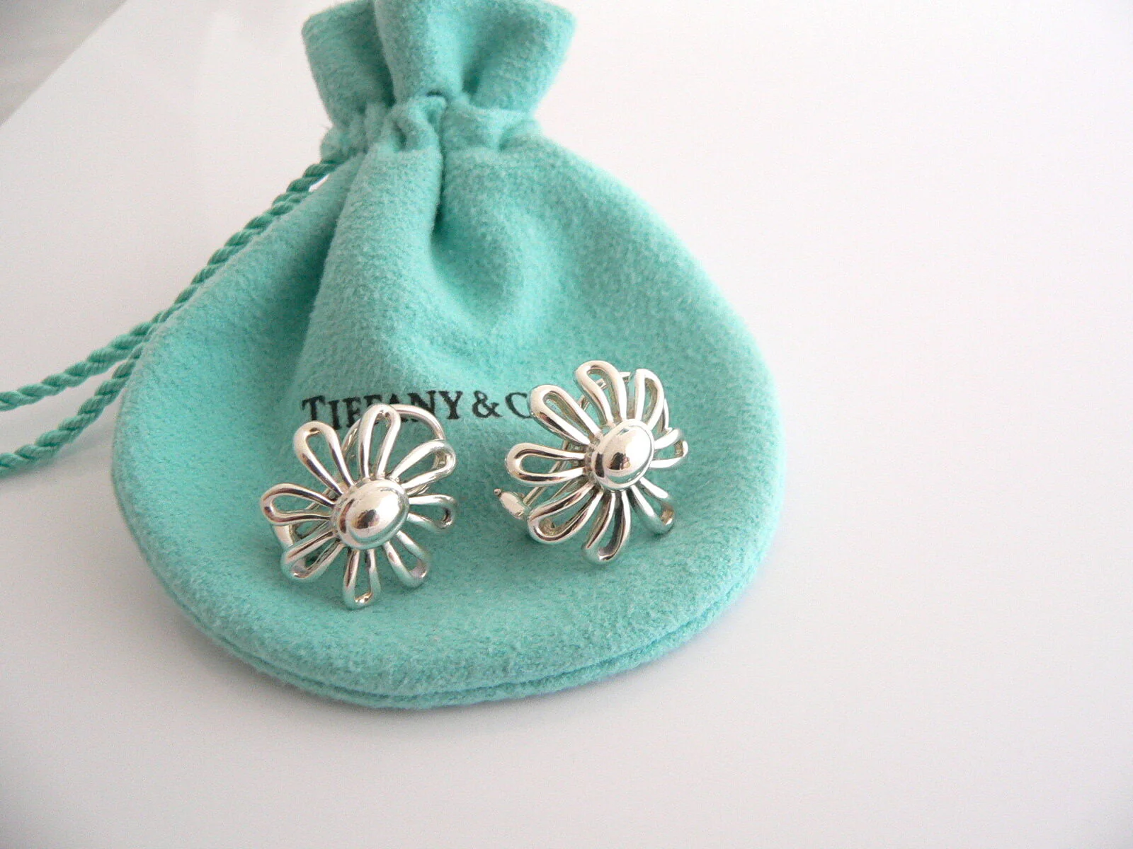 Tiffany & Co Picasso Large Silver Daisy Flower Earrings Studs Gift Pouch Huge