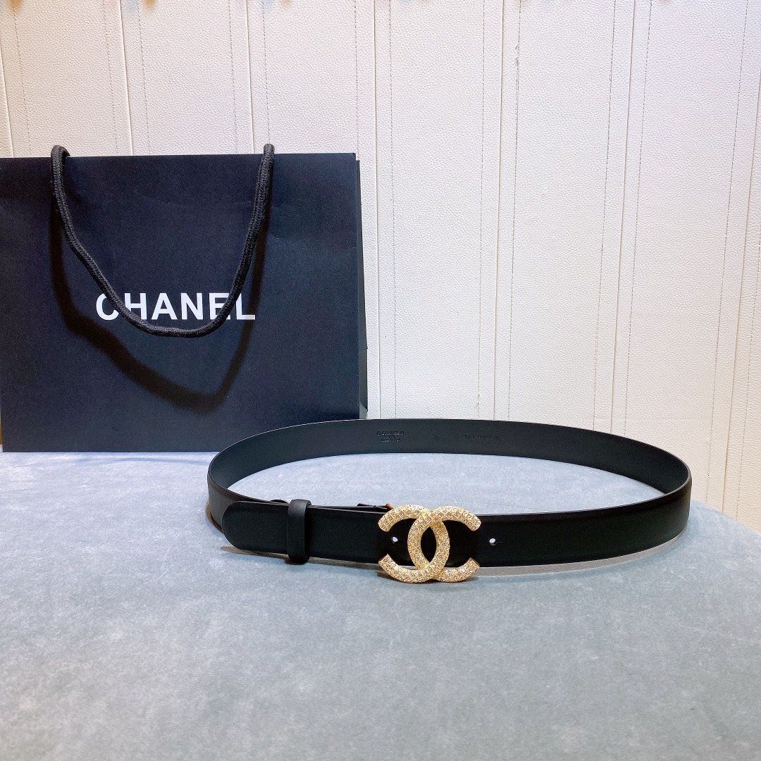 Chanel Belt With Beaded Buckle Black Gold-Toned Metal and Strass Women Belt 30MM