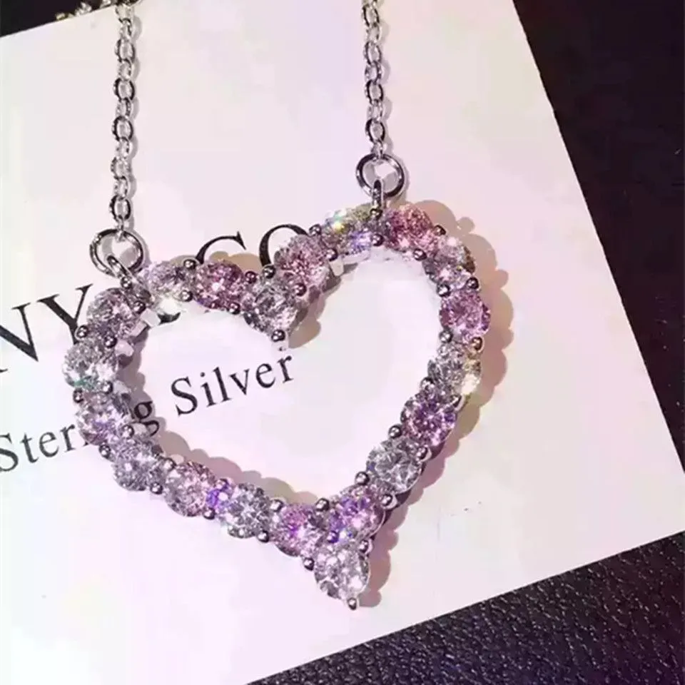 Tiffany Heart Pendant Replica Chain Necklace Pink Sapphires Diamonds For Ladies 23003759
