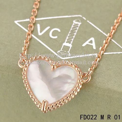 Van Cleef Arpels Sweet Alhambra Heart Pendant Pink Gold With White Mother Of Pearl
