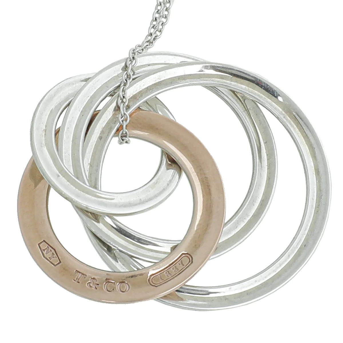 Tiffany & Co Sterling Silver Rubedo 1837 Interlocking Circles 2012 Large Necklace