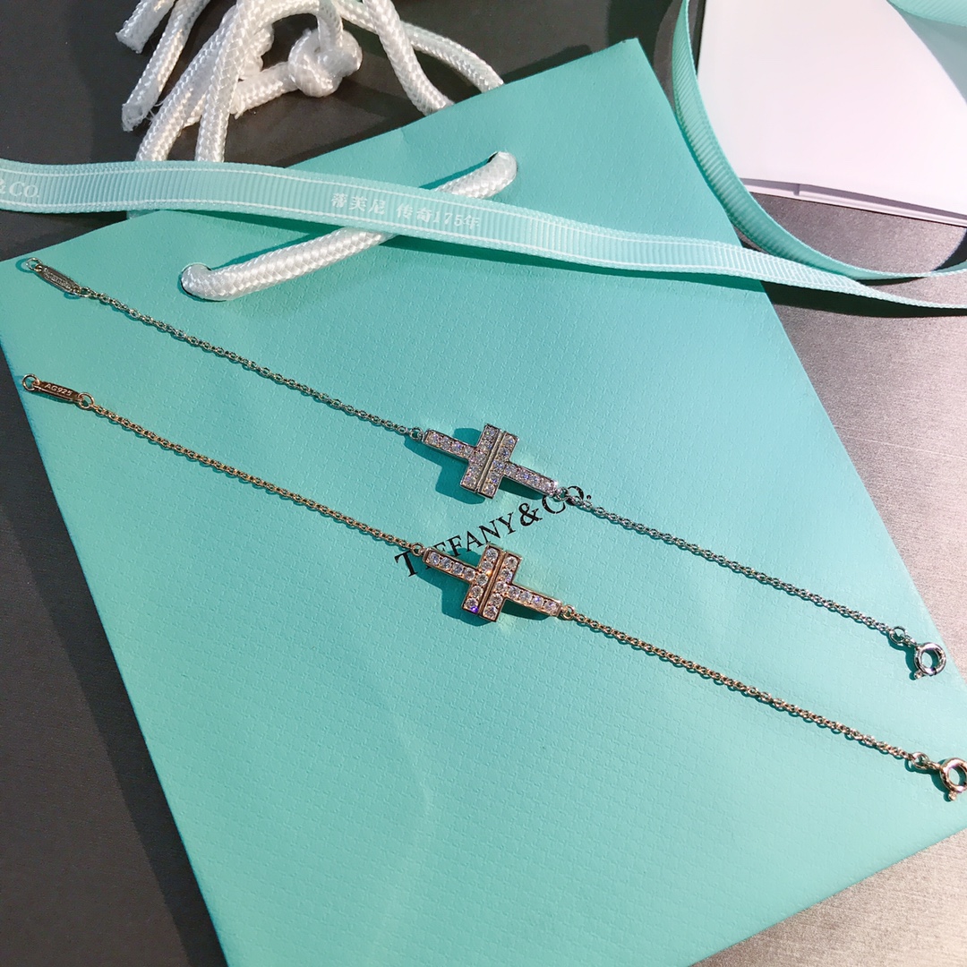 Tiffany T Bracelet with Diamonds, Rose Gold & White Gold