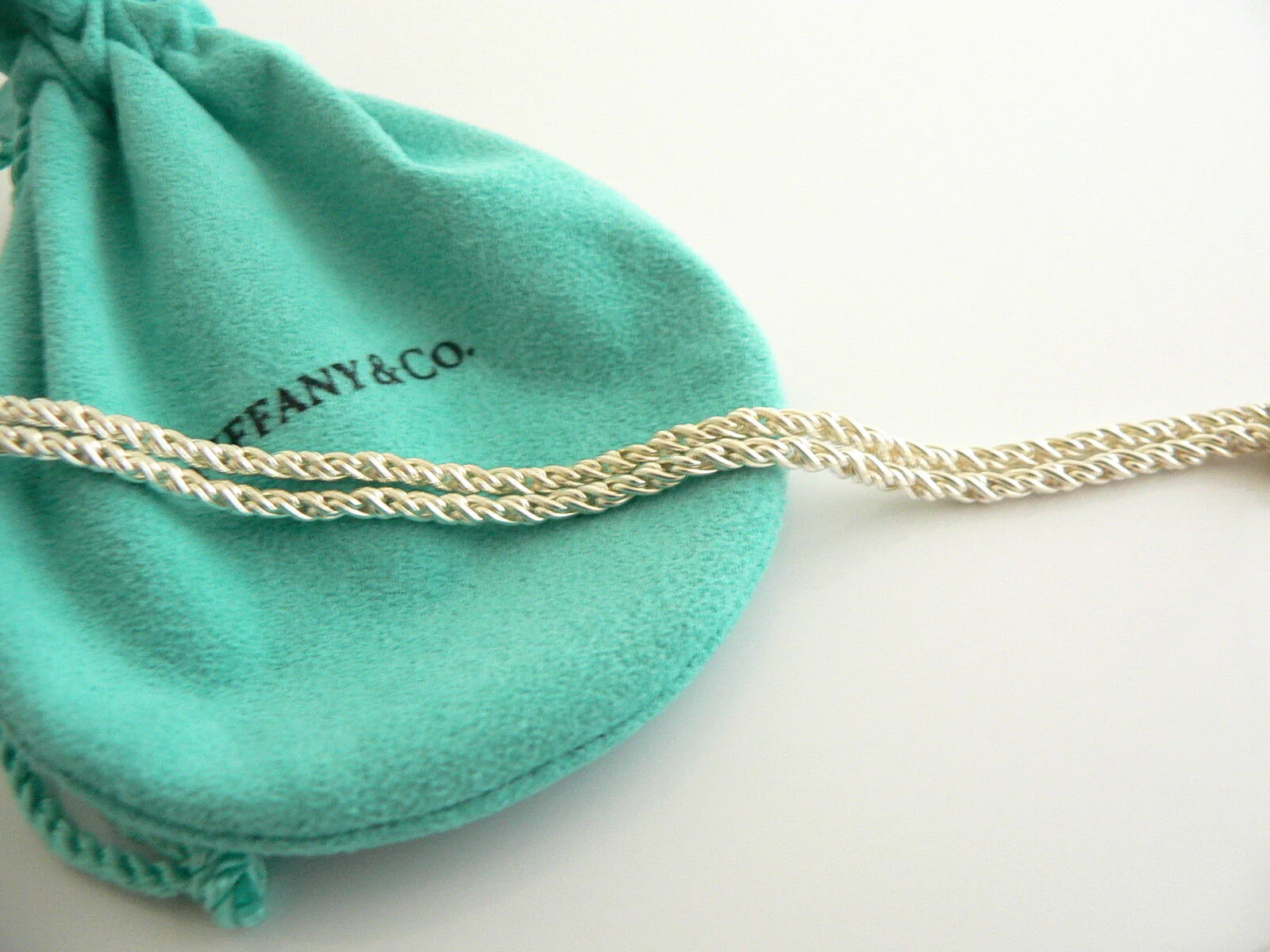 Tiffany & Co Silver 18K Gold Double Rope Sliding Puff Heart Necklace Charm Love