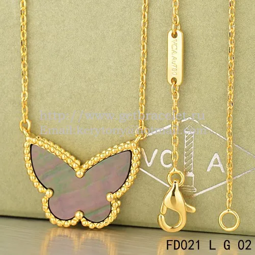 Van Cleef Arpels Lucky Alhambra Butterfly Pendant Yellow Gold With Gray Mother Of Pearl