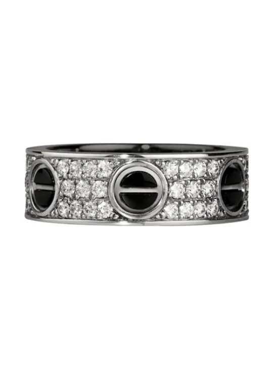 Replica Cartier Love Ring 18K White Gold Black Ceramic Paved Diamonds B4207600