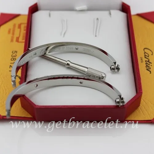Replica Cartier White Gold Men and Women Love Bracelet 4 Diamonds B6035816 (New Version - Prevent Screws Fall Out)