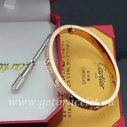 Copy Cartier Love Bracelet Paved Diamonds Pink Gold N6036916