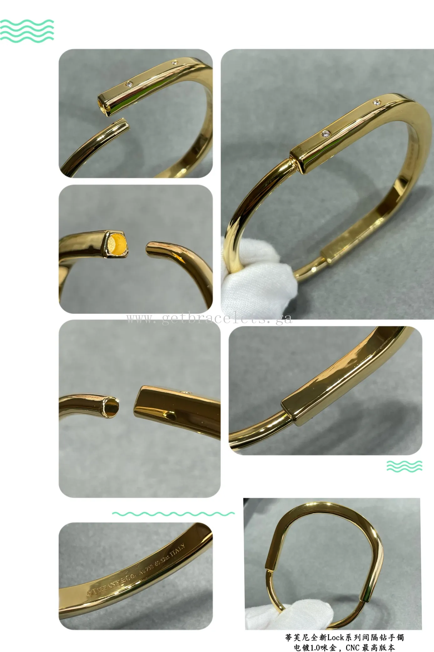 Tiffany Lock Bangle in White Gold/Rose Gold/Yellow Gold with Diamond Accents