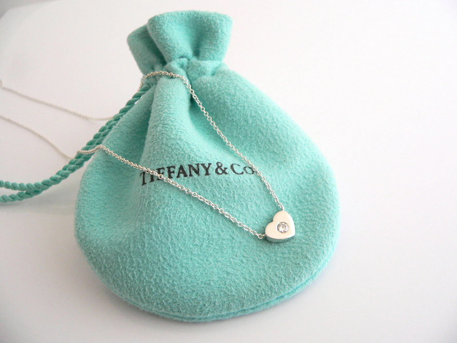 Tiffany & Co Silver Diamond Heart Necklace Pendant Charm Love Gift Picasso T Co