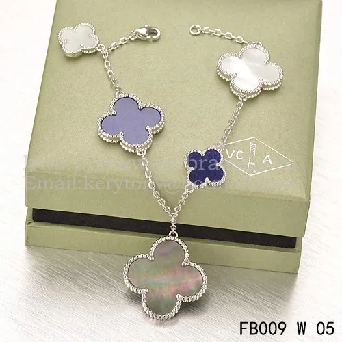 Van Cleef & Arpels Magic Alhambra Bracelet 5 Motifs White Gold With White Gray Lapis Mother Of Pearl