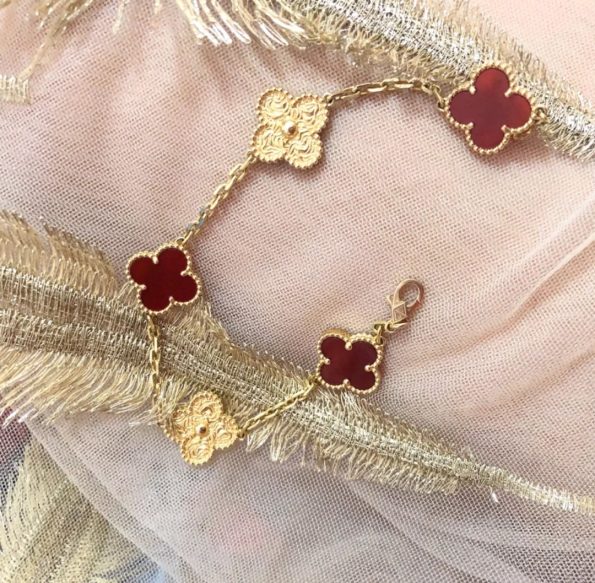 Van Cleef Bracelet Dupe, Red& Gold Clover Bracelet