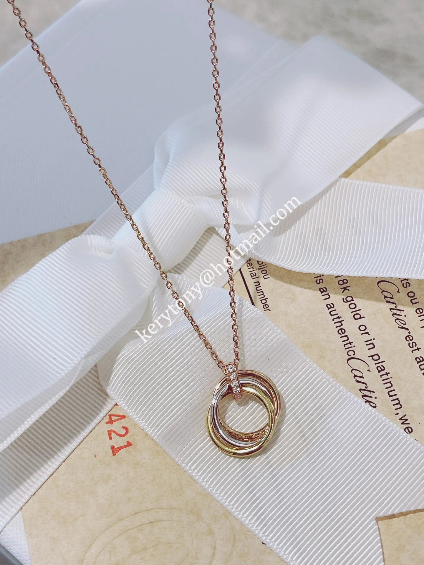 Morden Style Christmas Cartier Trinity Necklace White Gold/Yellow Gold/Rose Gold with Diamonds B7058700 Replica