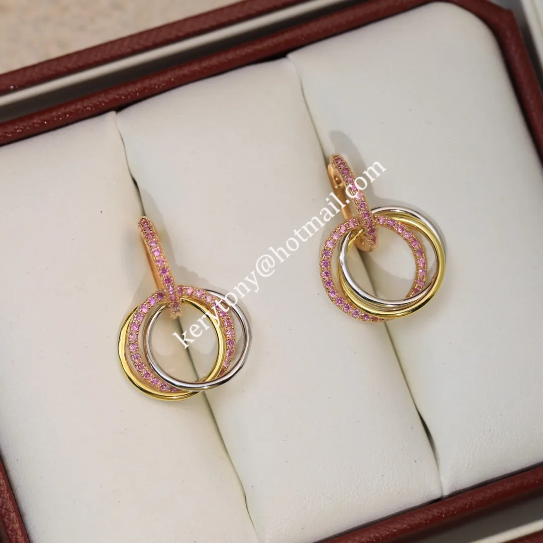 Fake Cartier Trinity Earrings White Gold/Yellow Gold with Pink Diamonds Best Gift