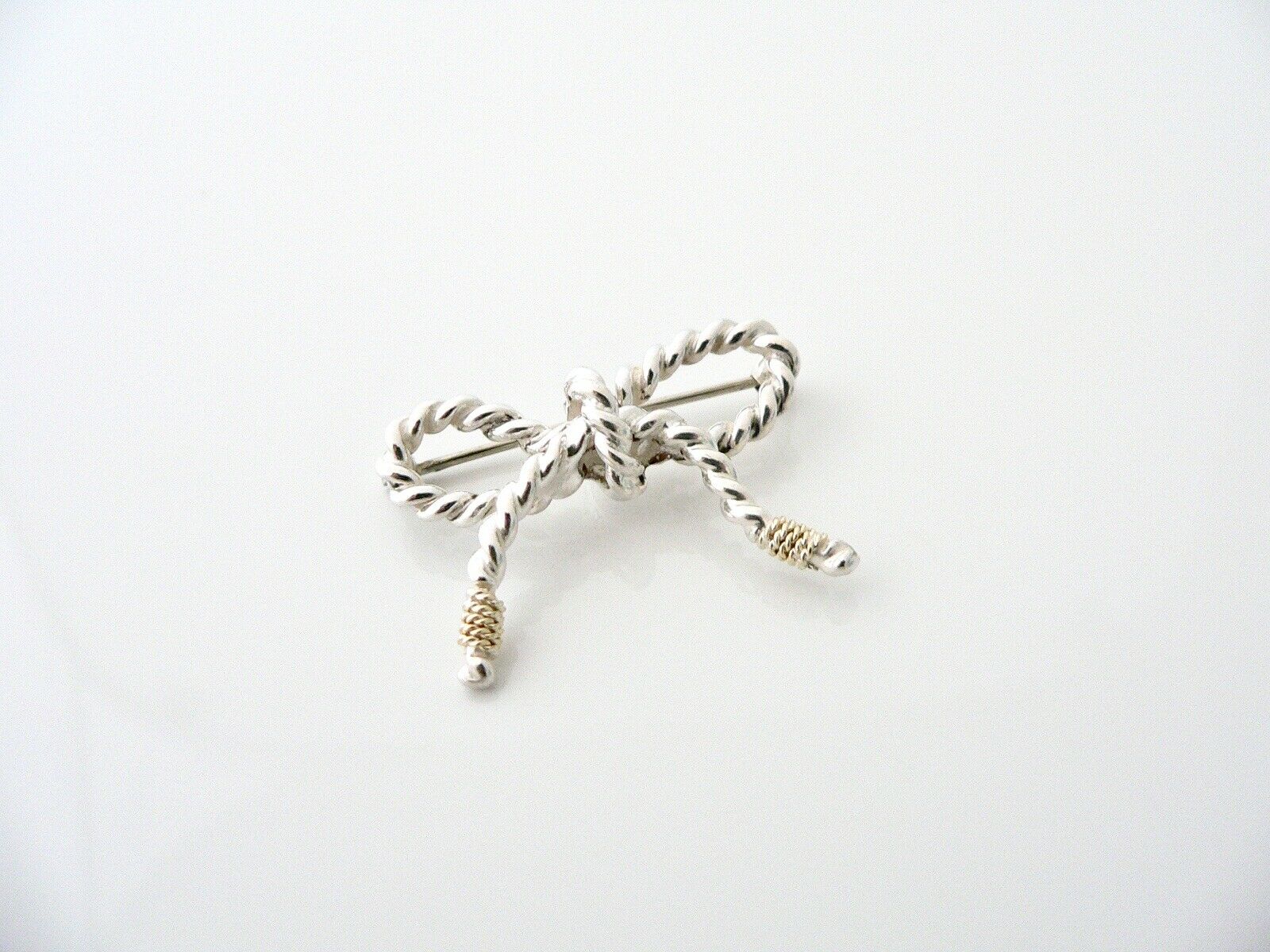 Tiffany & Co Ribbon Pin Textured Twisted Brooch Silver 18K Gold Love Gift Rare
