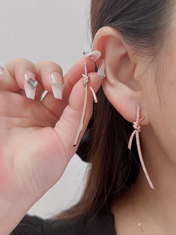 Tiffany Knot Drop Earrings, Rose Gold & Gold & White Gold