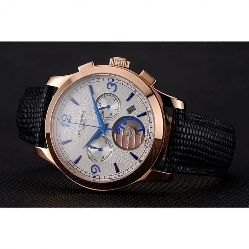 Chronograph White Guilloche Dial White 43 mm, Rose Gold Plated