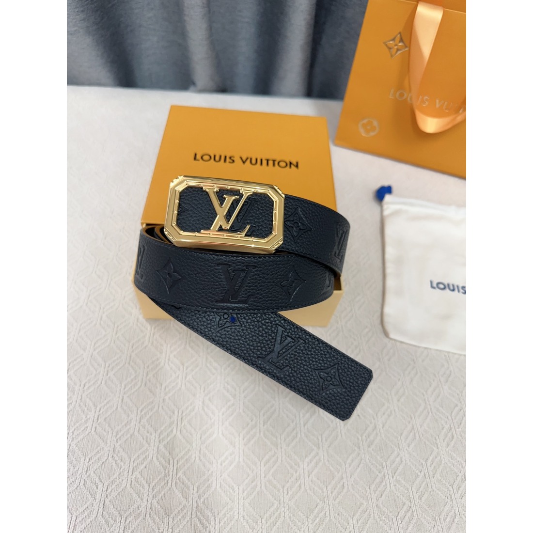 Lv Calfskin Pure Steel Logo Men's Belt 40MM