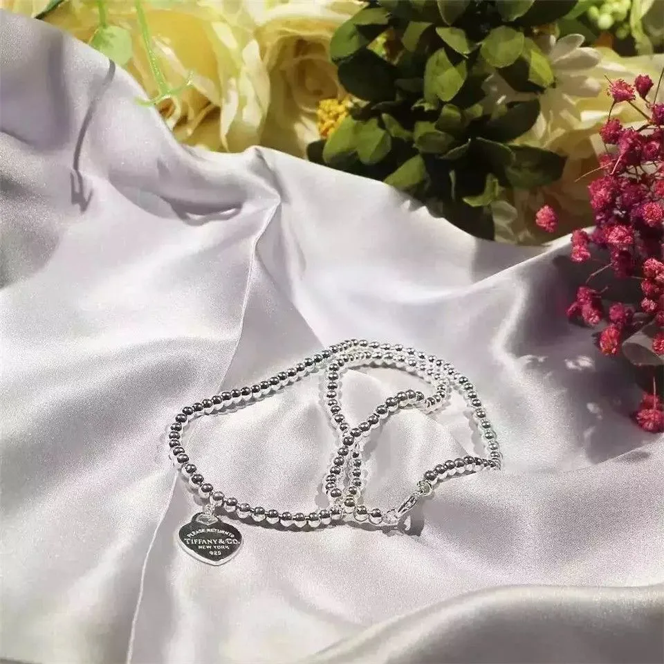 Copy Tiffany Replica Bead Chain Necklace Heart Fine Jewelry GRP03891