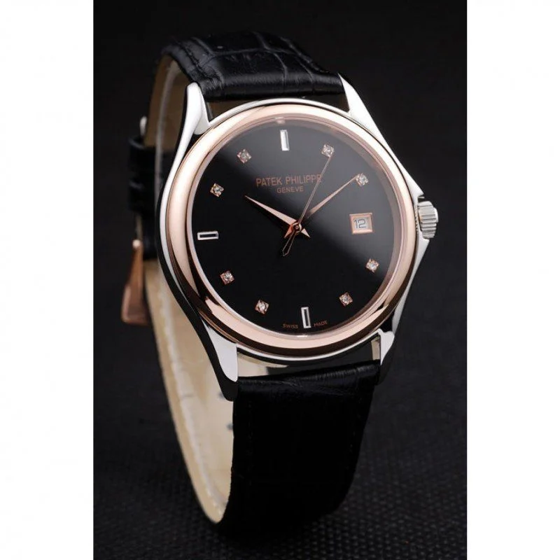 Geneve Calatrava Crystal Studded Dial Black 38 mm, Stainless Steel