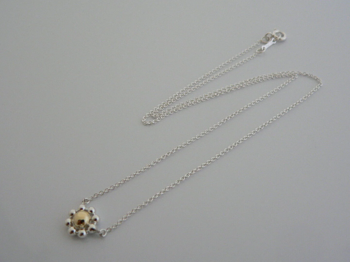 Tiffany & Co Silver Gold Jolie Bead Flower Necklace Pendant Charm Gift 17 Inches