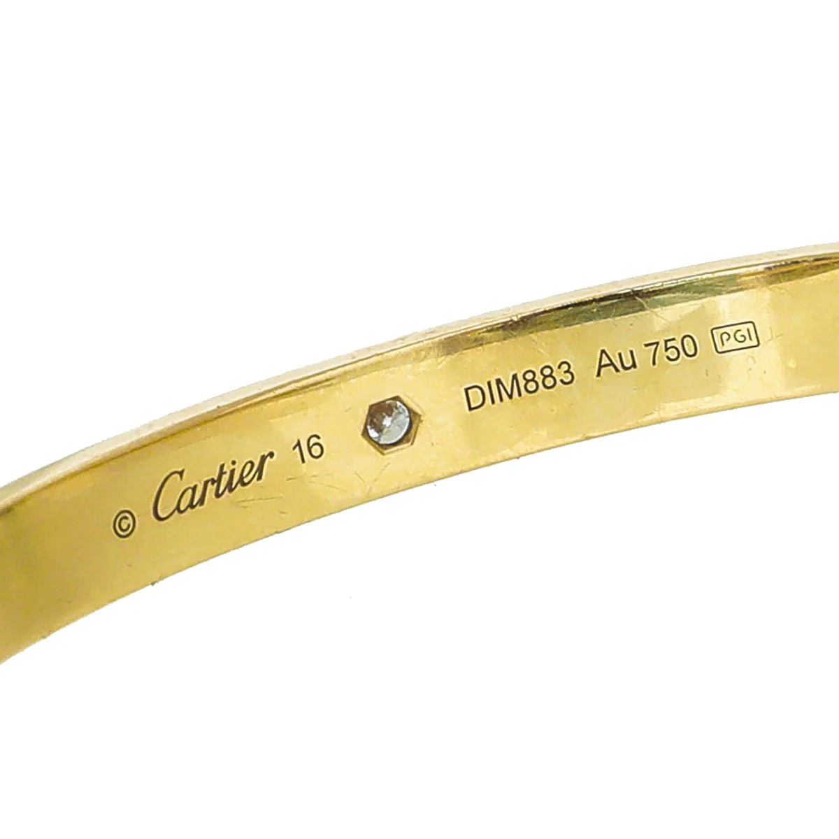 Cartier 18K Yellow Gold 1 Diamond Love Cuff Bracelet 16