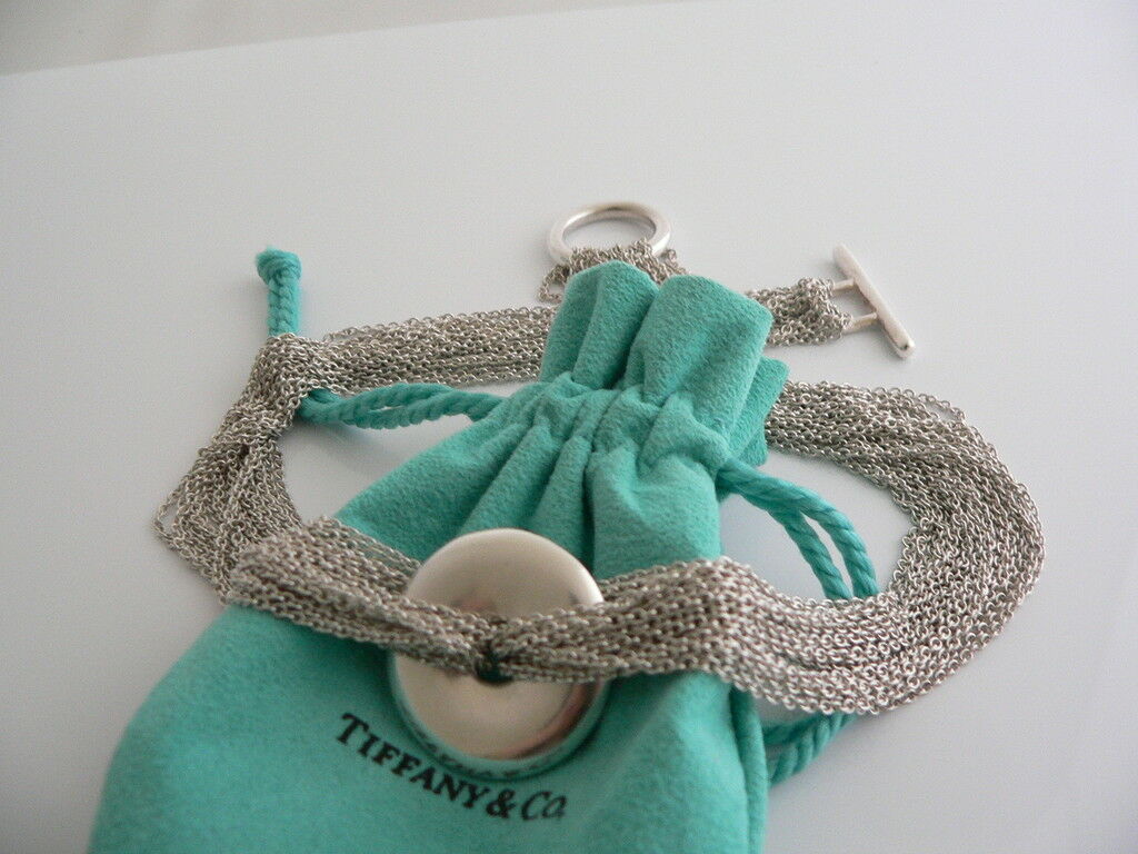 Tiffany & Co Silver Circle Mesh Necklace Pendant Chaim Link Chain Gift Pouch
